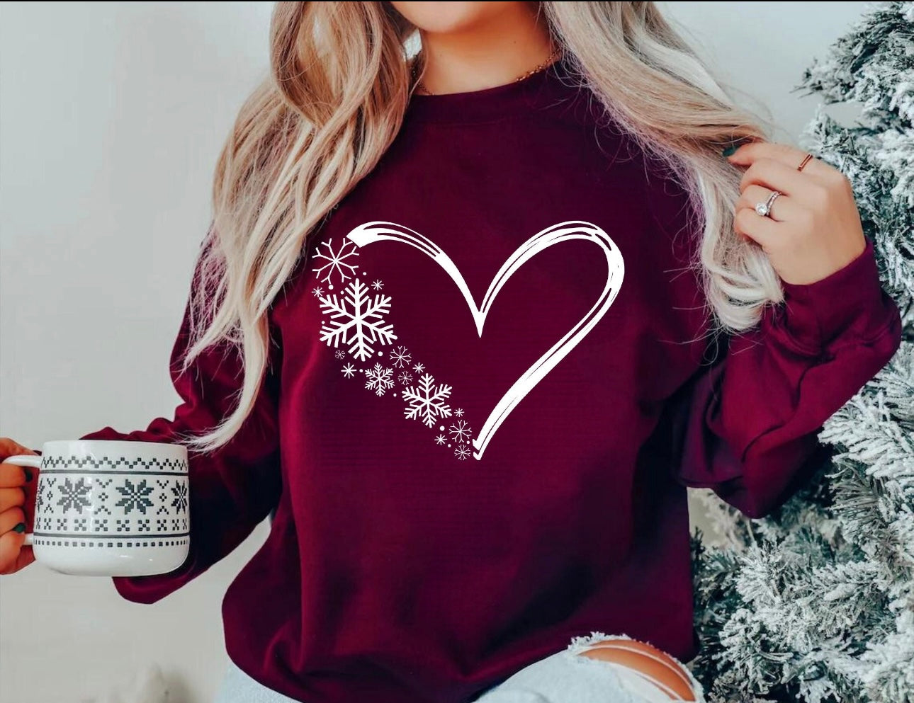 Crew Sweatshirt: Snowflakes and love sweatshirt