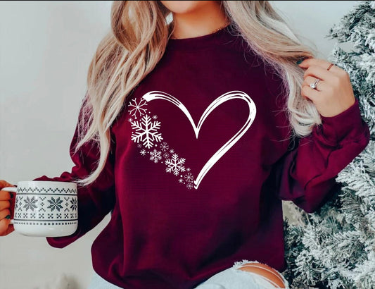 Crew Sweatshirt: Snowflakes and love sweatshirt