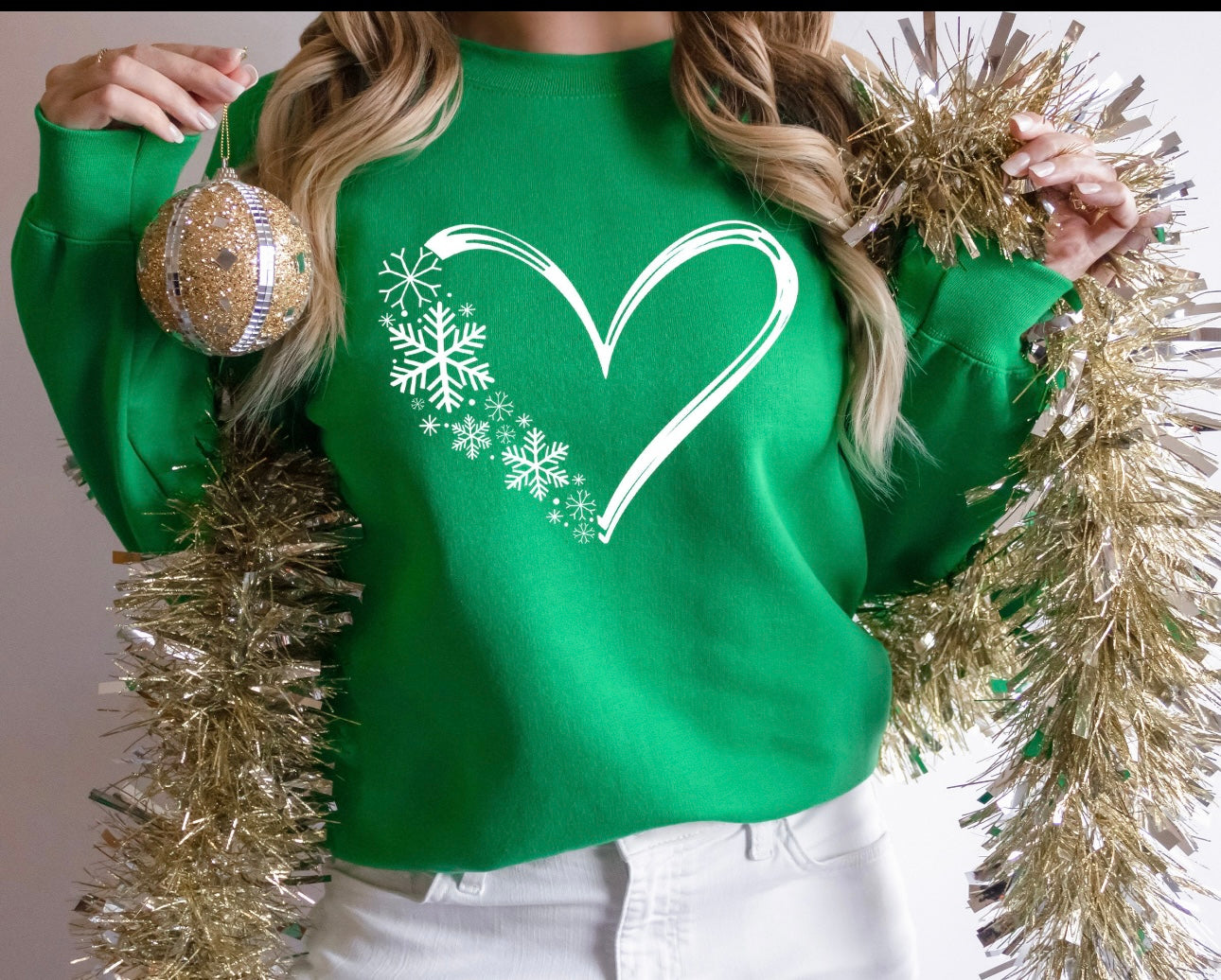 Crew Sweatshirt: Snowflakes and love sweatshirt