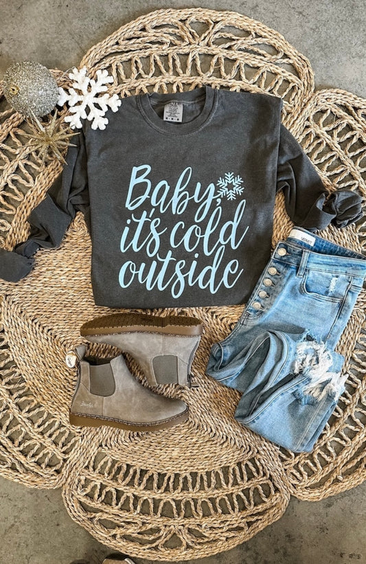 Winter: Baby it’s cold outside ~ Heathered Dark Gray Long Sleeved Crew Tshirt