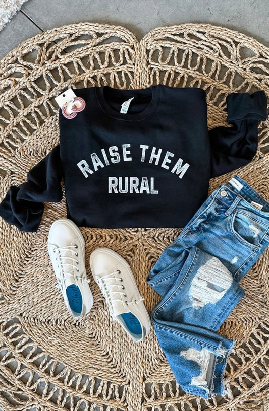 Raise Them Rural ~ Navy Blue Unisex Crew Sweatshirt or Long Sleeve Tshirt