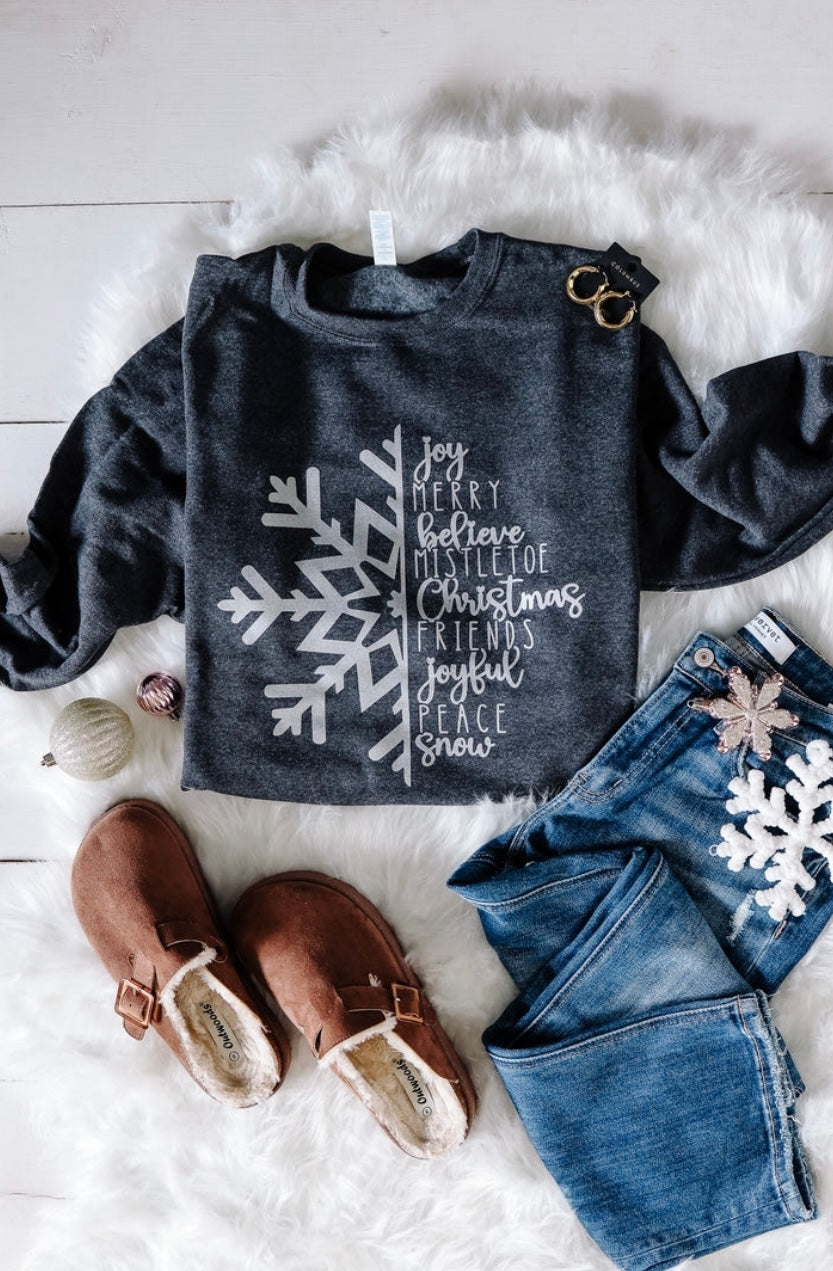 Snowflake/Winter navy blue crew sweatshirt