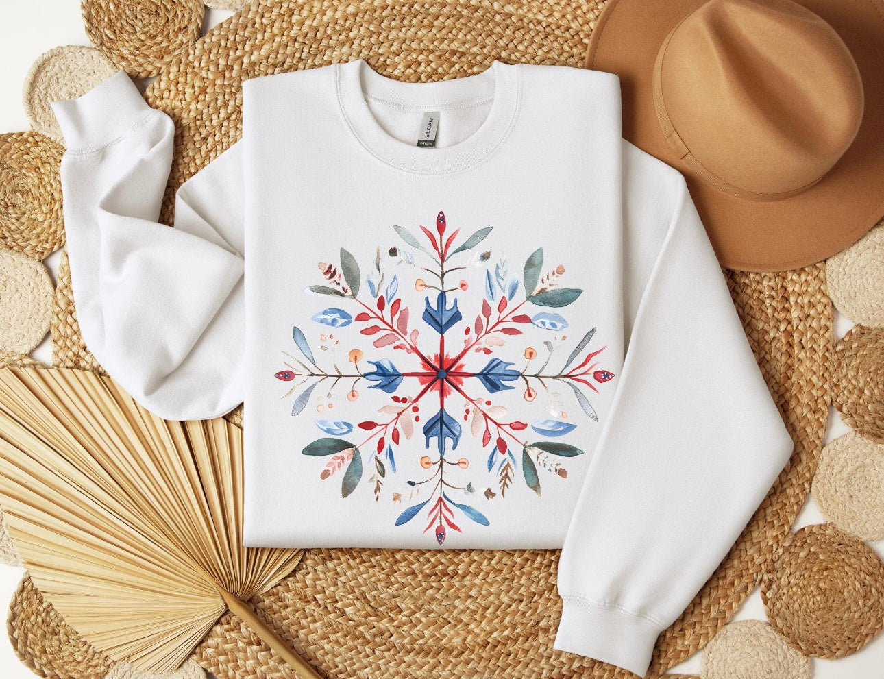 Snowflake-Flower Crewneck Sweatshirt